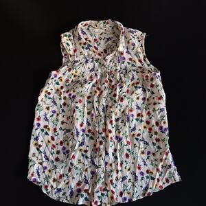 Caffe Marrakesh Small White Floral‎ Sleeveless Button front Fairycore Boho